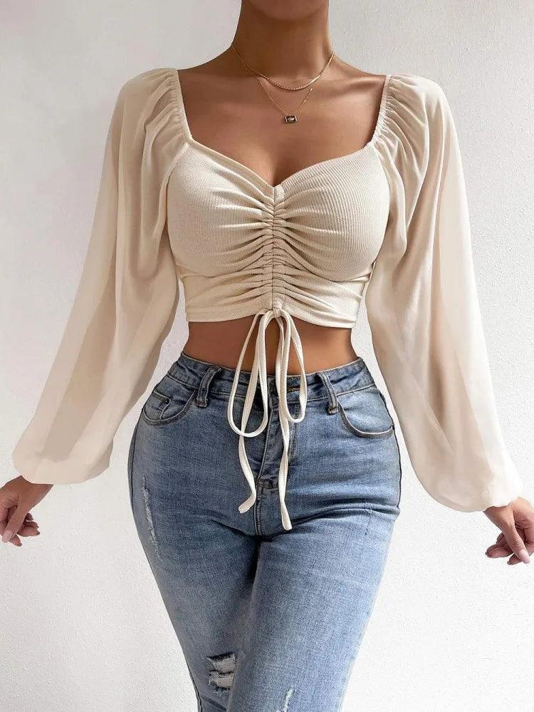 Drawstring Lantern Long Sleeve Top